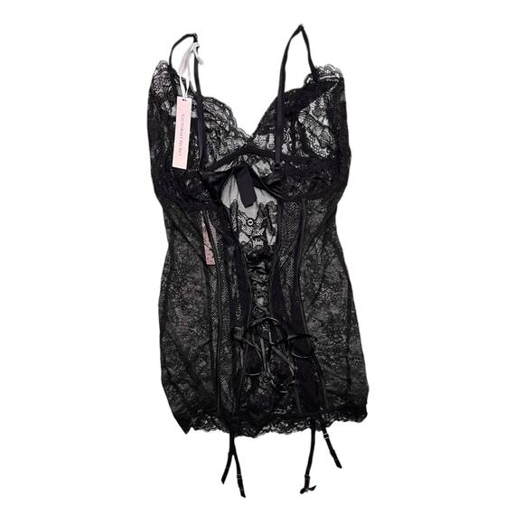 Victoria's Secret Triangle Lace Up Garter Slip Black Lingerie Size Large - Picture 2 of 3